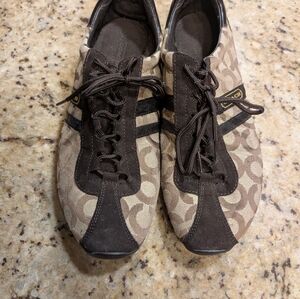 Coach Brown Signature Canvas Lace-Up Sneakers Women's Sz 11